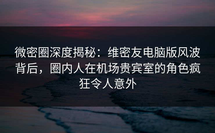 微密圈深度揭秘：维密友电脑版风波背后，圈内人在机场贵宾室的角色疯狂令人意外