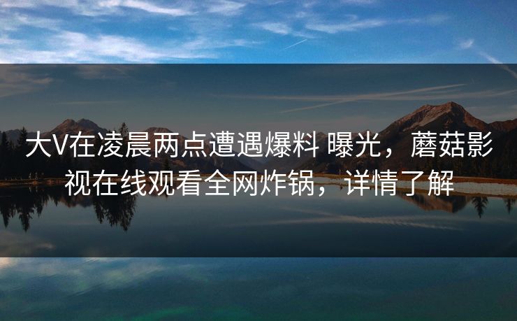 大V在凌晨两点遭遇爆料 曝光，蘑菇影视在线观看全网炸锅，详情了解