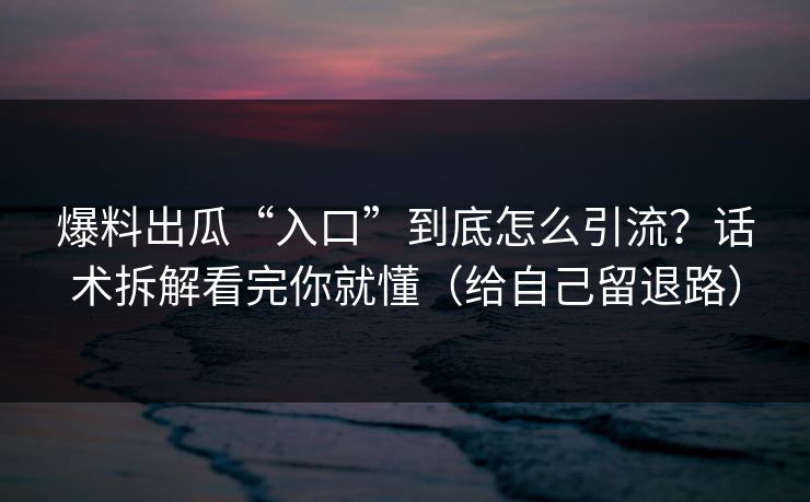 爆料出瓜“入口”到底怎么引流？话术拆解看完你就懂（给自己留退路）